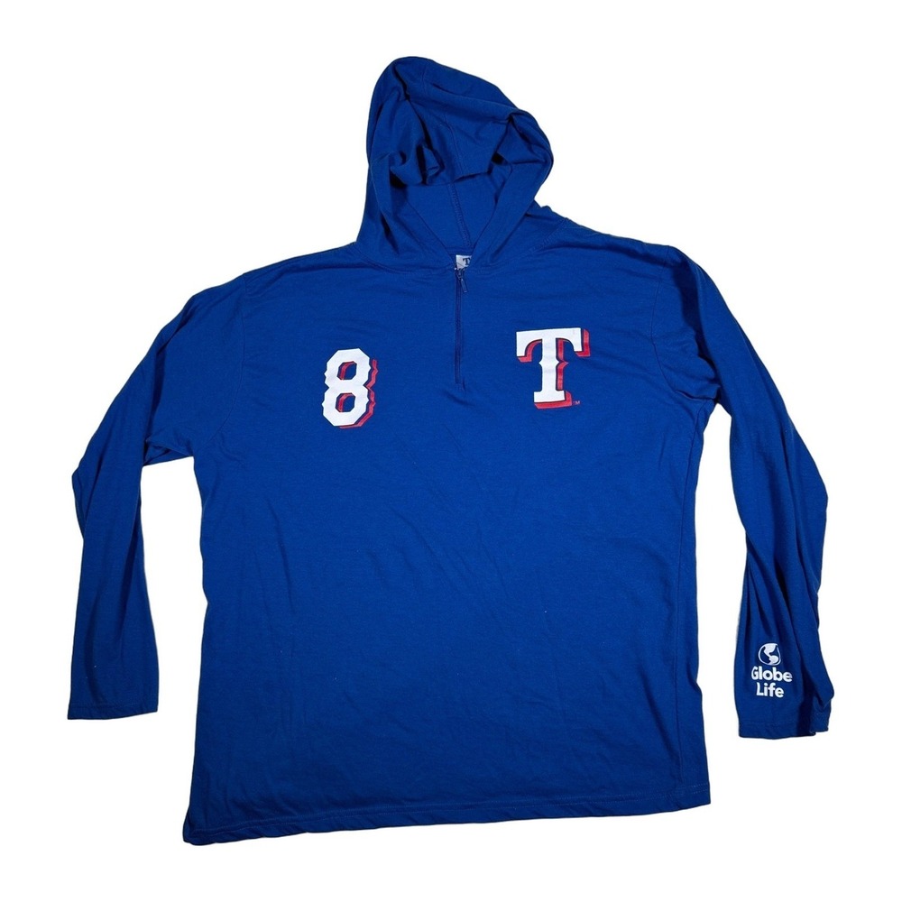 Texas Rangers Quarter Zip Hoodie Shirt Long Sleeve Blue Adult XL Globe Life Mens